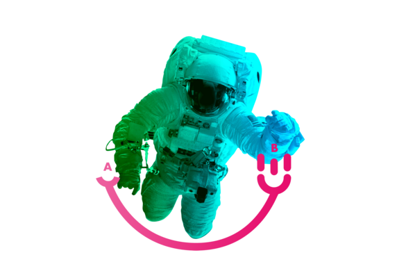 Ein Astronaut mit symbolisiertem Ladesäulen Stecker.